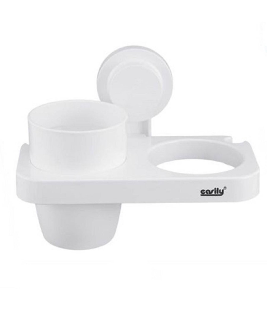 Porta Phon Con Bicchiere Porta Spazzolini A Ventosa Bianco Accessori Bagno 59547