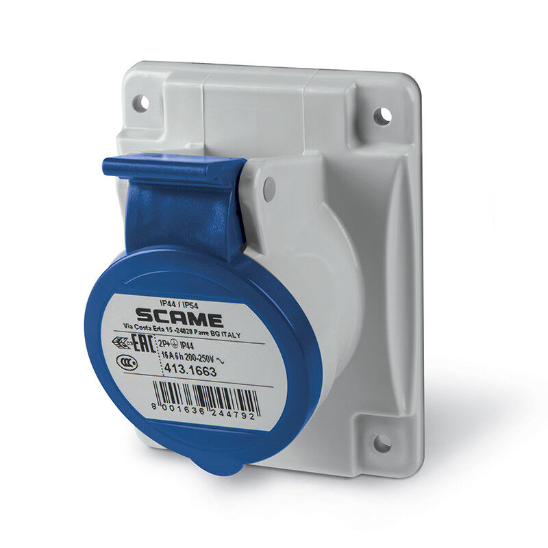 SCAME PRESA INCASSO BLU 2P+T 16A 6H IP44 220V 413.1663 NORMA CE