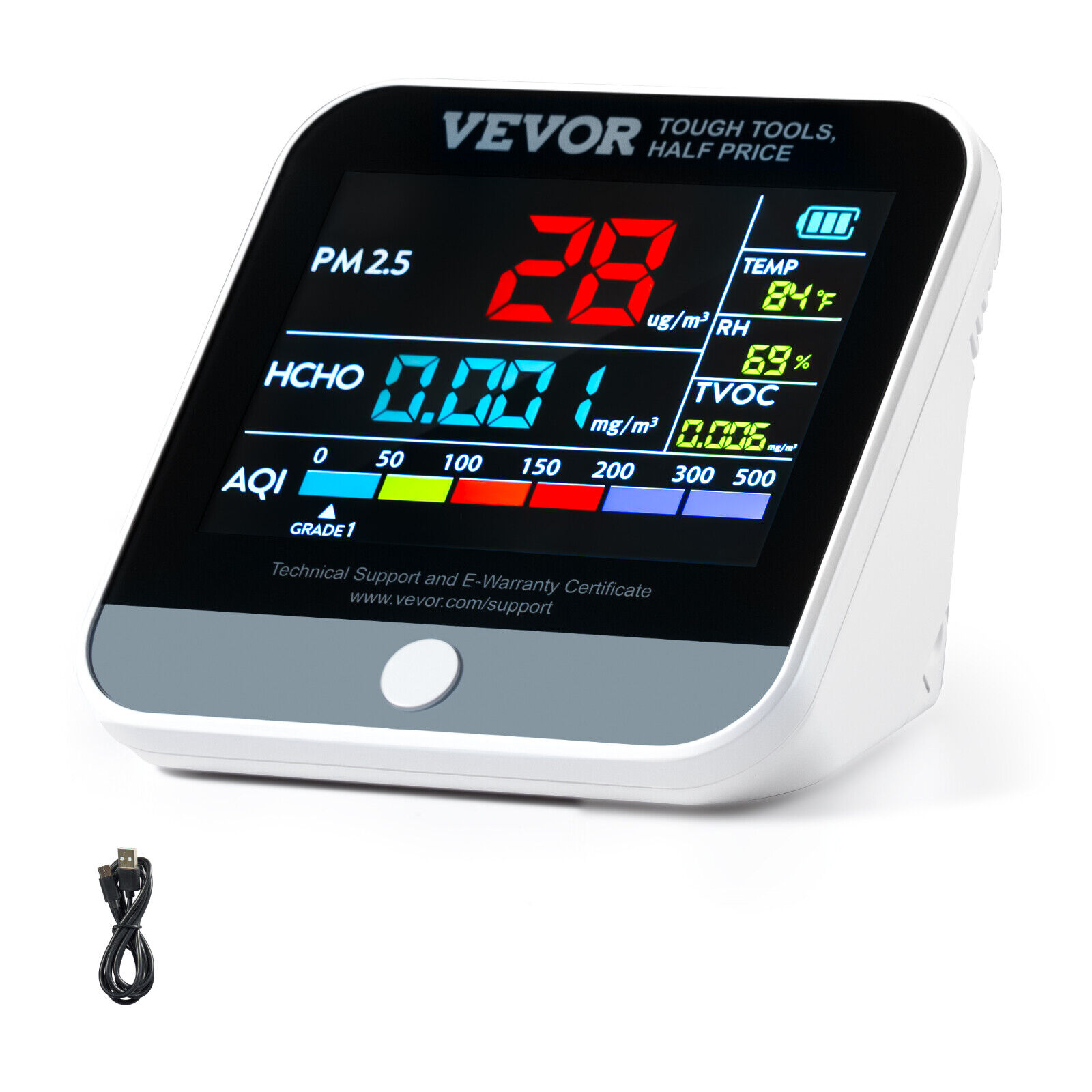 VEVOR Mini Monitore della Qualità dell'Aria 8 in1 Rilevatore CO2 Interni Esterni