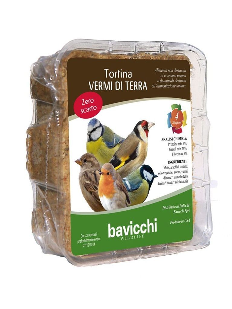 Tortina ai Lombrichi 315 gr Senza Olio di Palma per Uccelli Selvatici BAVICCHI