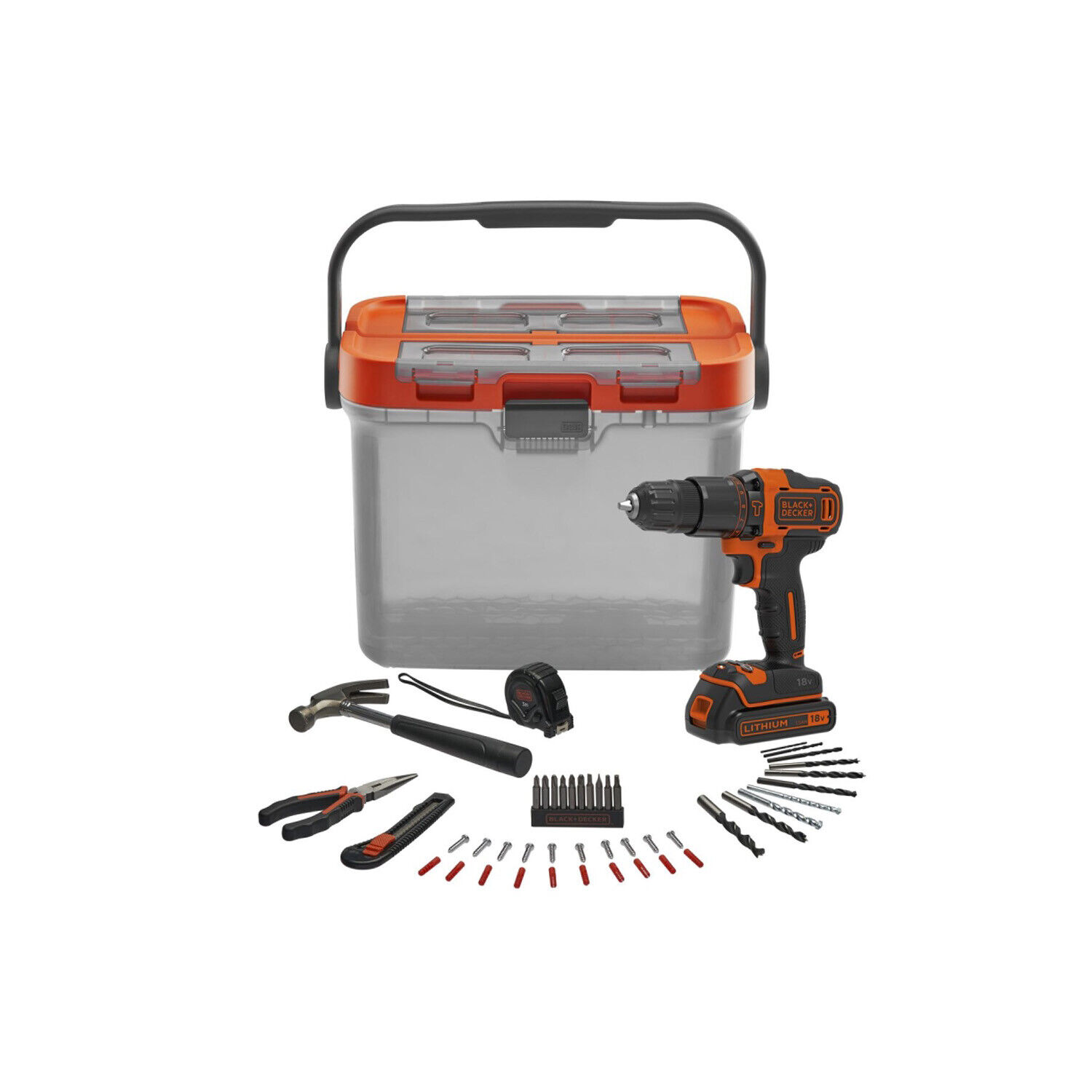 Trapano a percussione Black&Decker 18 V cassetta degli attrezzi e 40 accessori