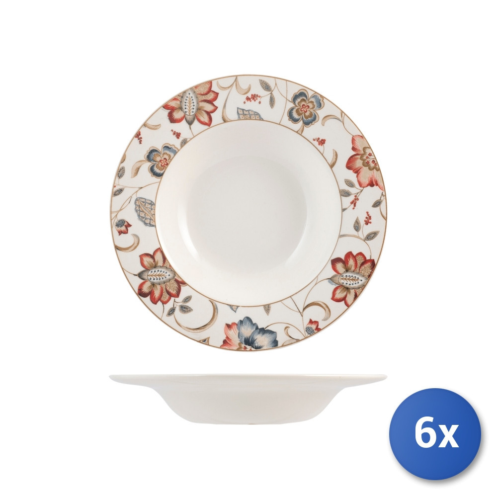6x Piatto Earthenware Jacobean Da Tavola Fondo Cm23, Multicolore