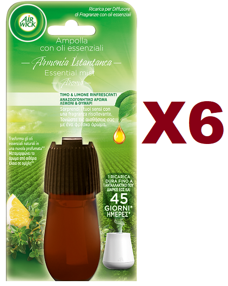 6 AIR WICK TIMO & LIMONE AMPOLLA RICARICA PER DIFFUSORE CON OLI ESSENZIALI 20ML