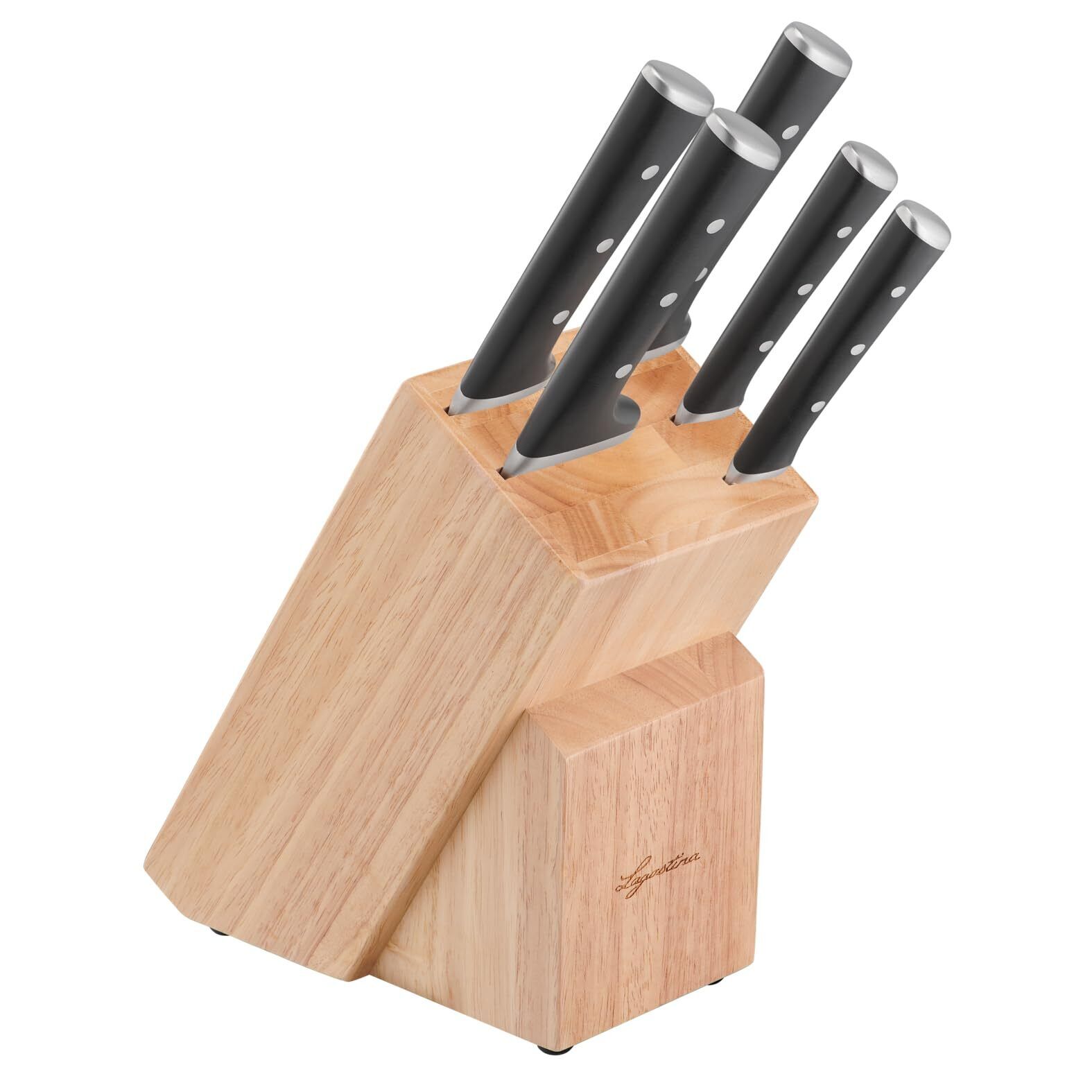 Lagostina Iceforce, Set Coltelli da Cucina, Ceppo in Legno con 5 Coltelli in Acc