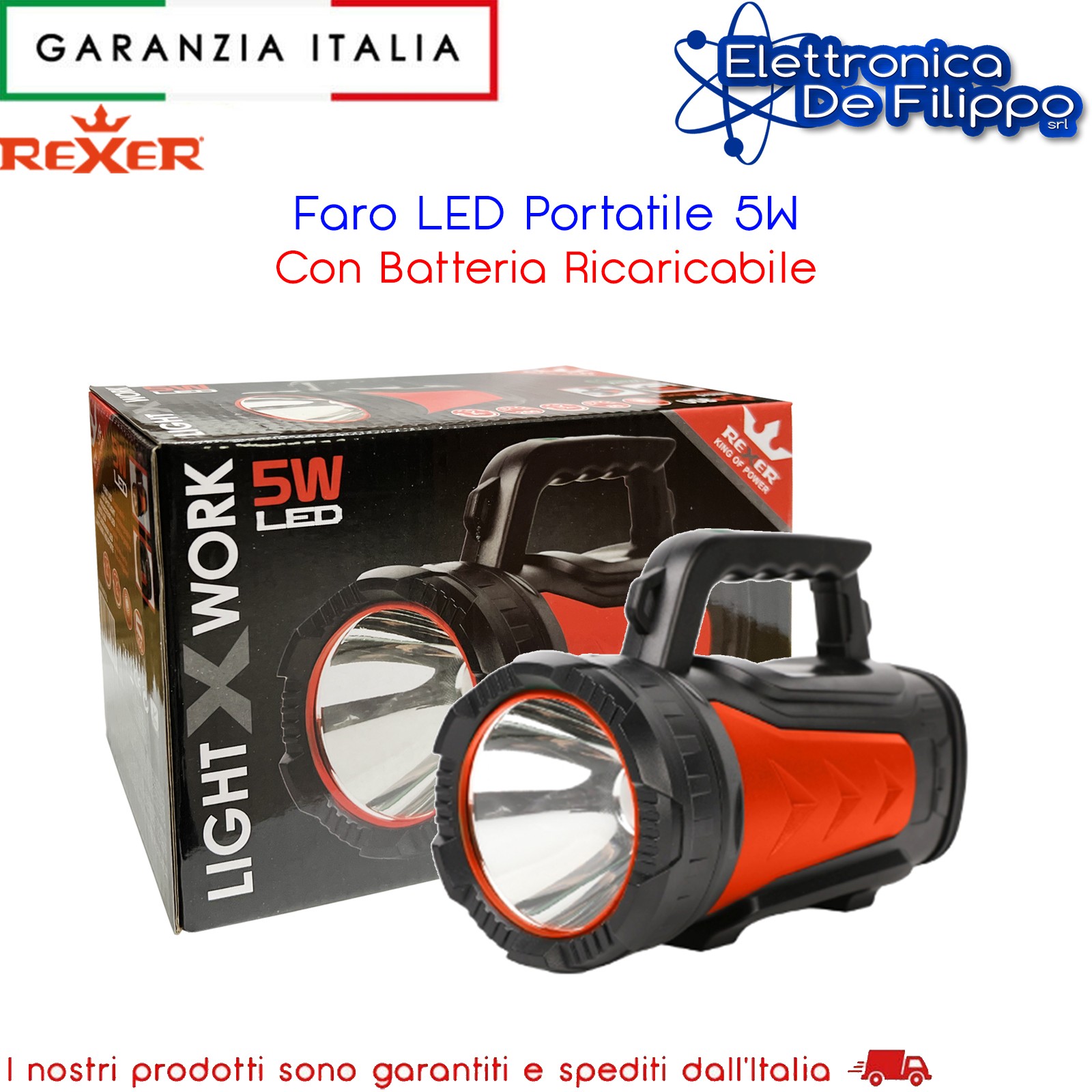Faro LED Portatile 5W Con Batteria Ricaricabile