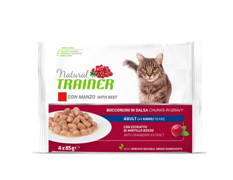 Gatto Bocconcini Flowpack Manzo 4x85gr Natural Trainer