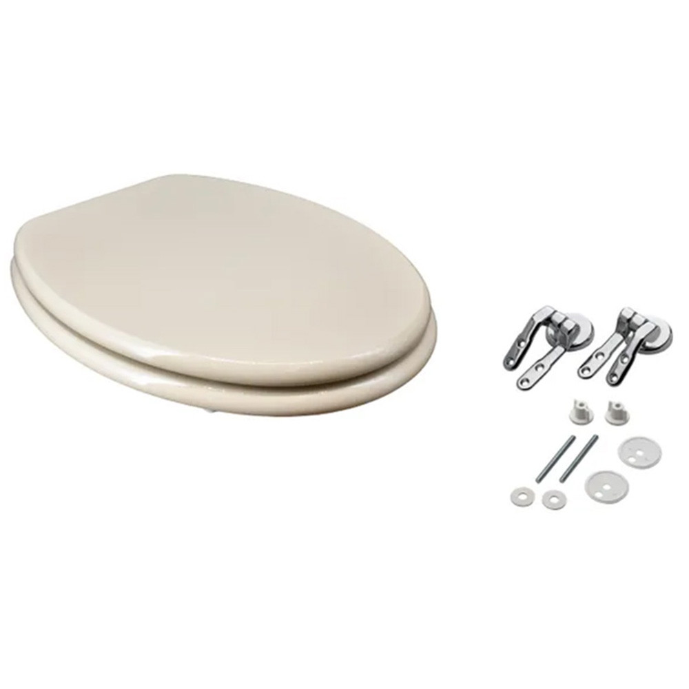 Copriwater Legno Rivestito Forma Universale Cerniere Metallo Avorio Beige