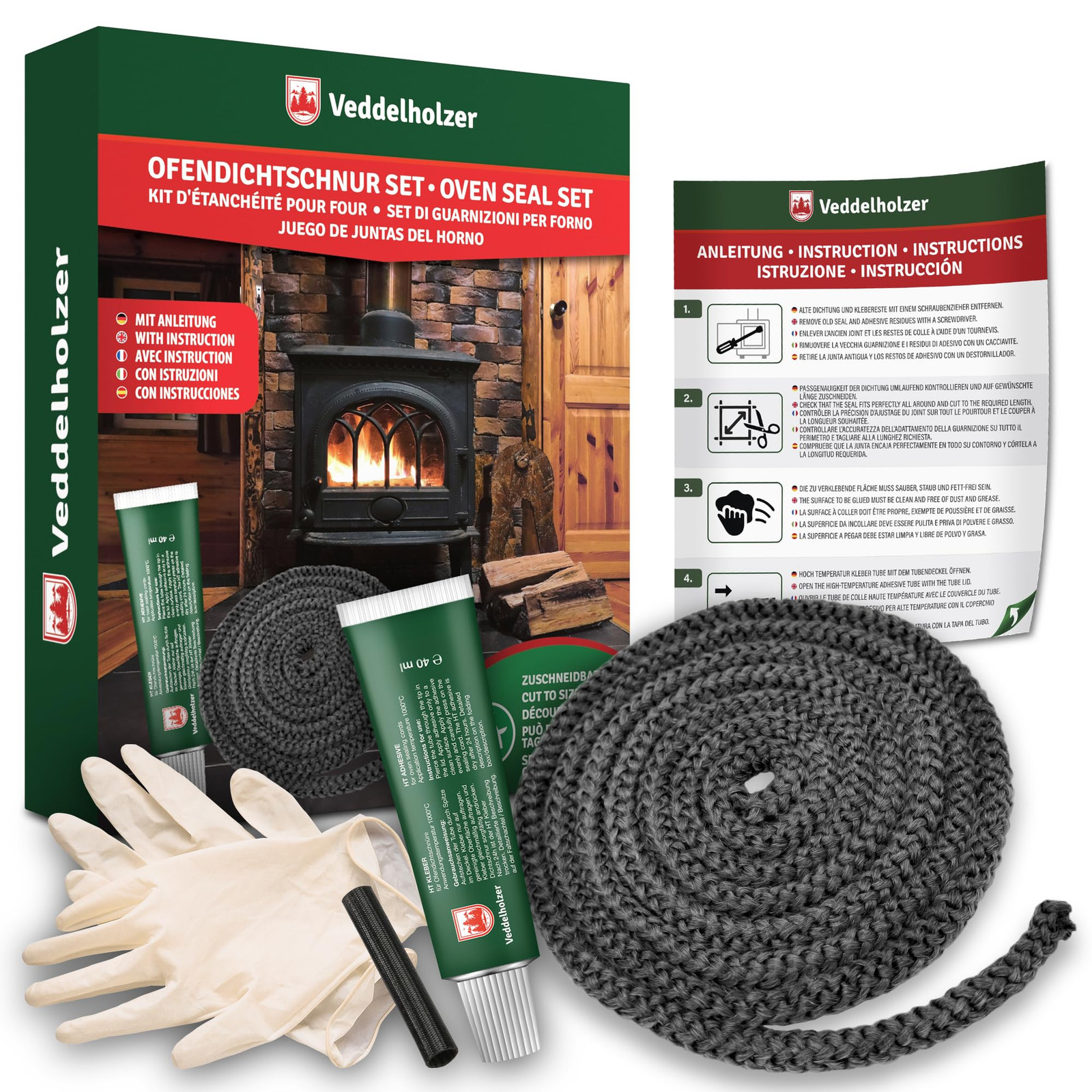 Set completo Veddelholzer Ø 12 mm nastro sigillante per stufe, (u4z)