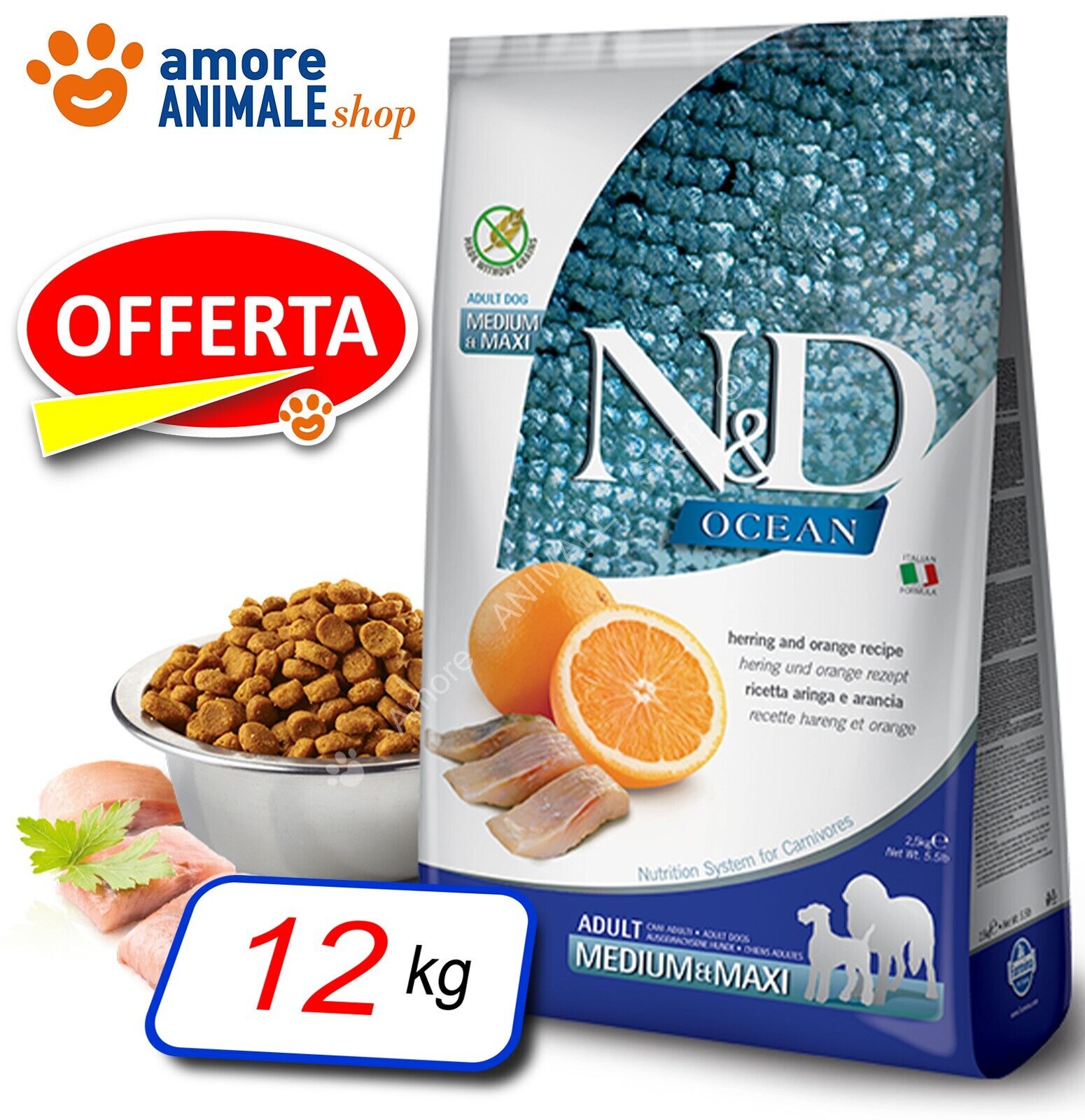 Farmina Dog N&D Ocean Adult Medium / Maxi → Arancia e Aringa - 12 kg - Cani