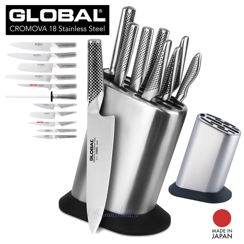 Ceppo liscio con 11 coltelli giapponesi Global G8311/KB/PLR