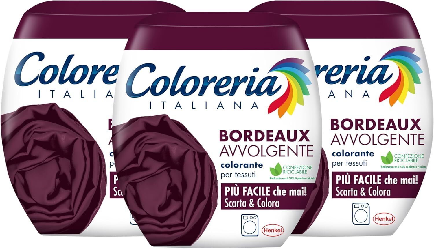 Coloreria Italiana Colorante Vestiti in Lavatrice, Bordeaux Avvolgente, 3 Pezzi