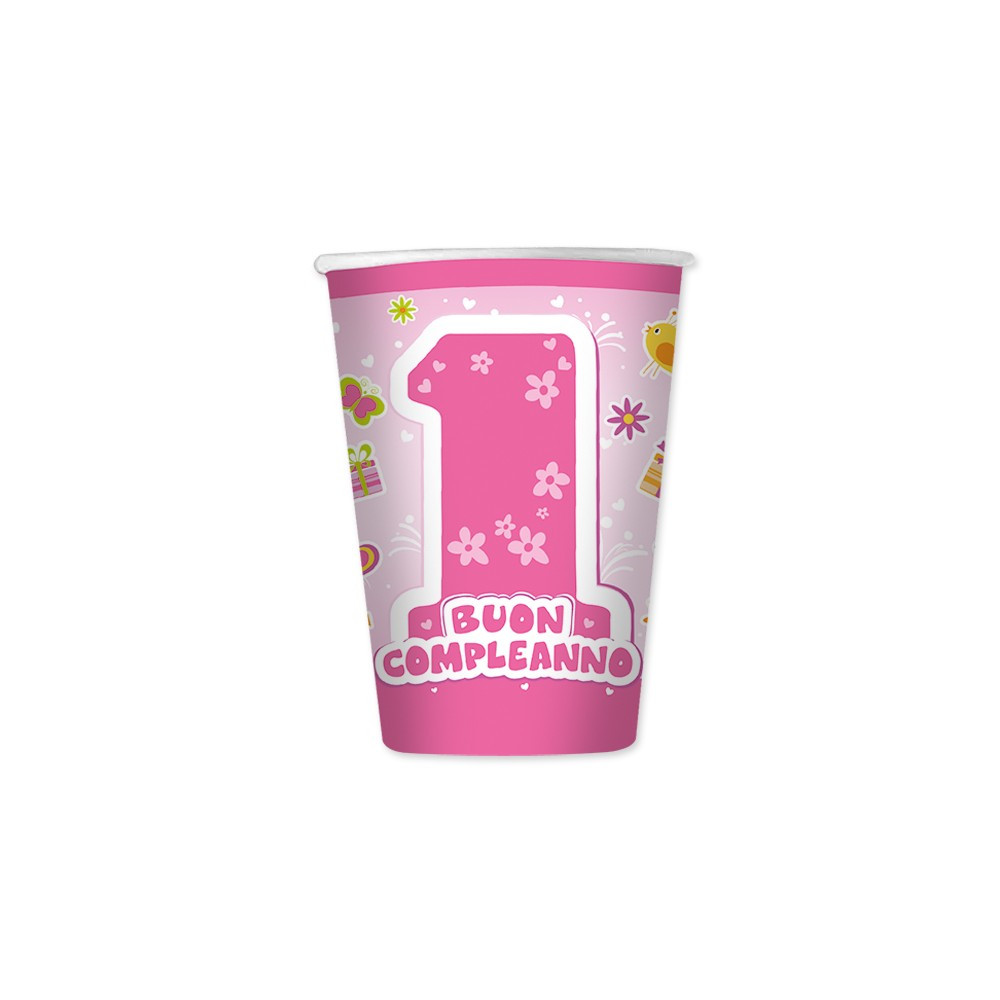 Bicchieri 1° Primo Compleanno Rosa Bimba Numero 1 Festa Coordinati Bambina Carto