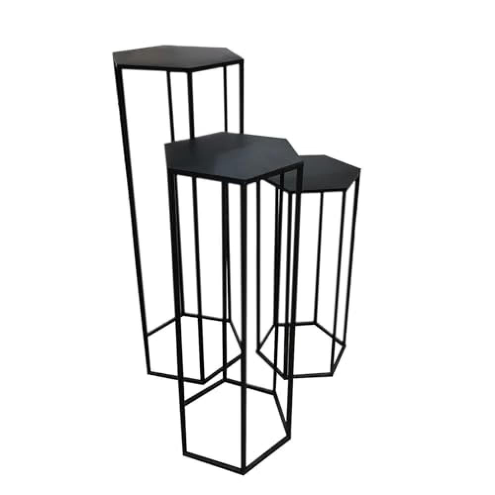 (TG. 60x30x26 cm) HOME DECO FACTORY Gigogne X3 Metal Noir Mobilier Table Bureau