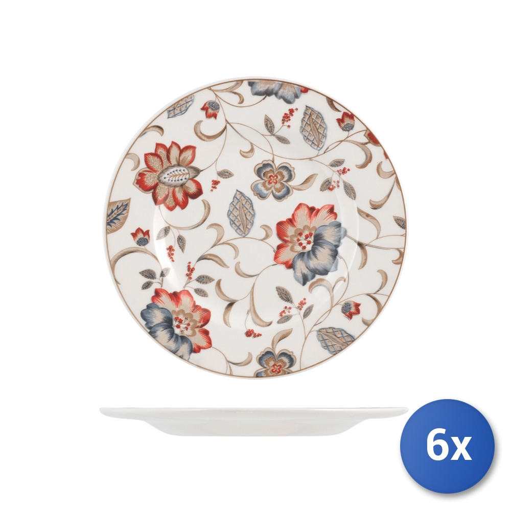 6x Piatto Earthenware Jacobean Da Tavola Frutta 21,5, Multicolore