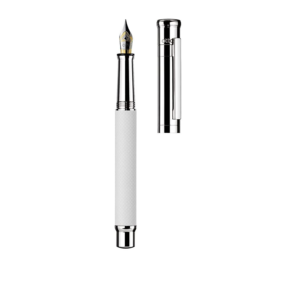 Otto Hutt Penna stilografica D04 in ottone bianco platino a quadri, 13,2 (K1K)