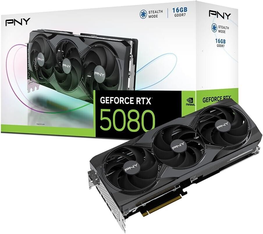 PNY GeForce RTX 5080 OCTriple Fan 16GB GDDR7 DLSS4 HDMI/3 READY TO SHIP