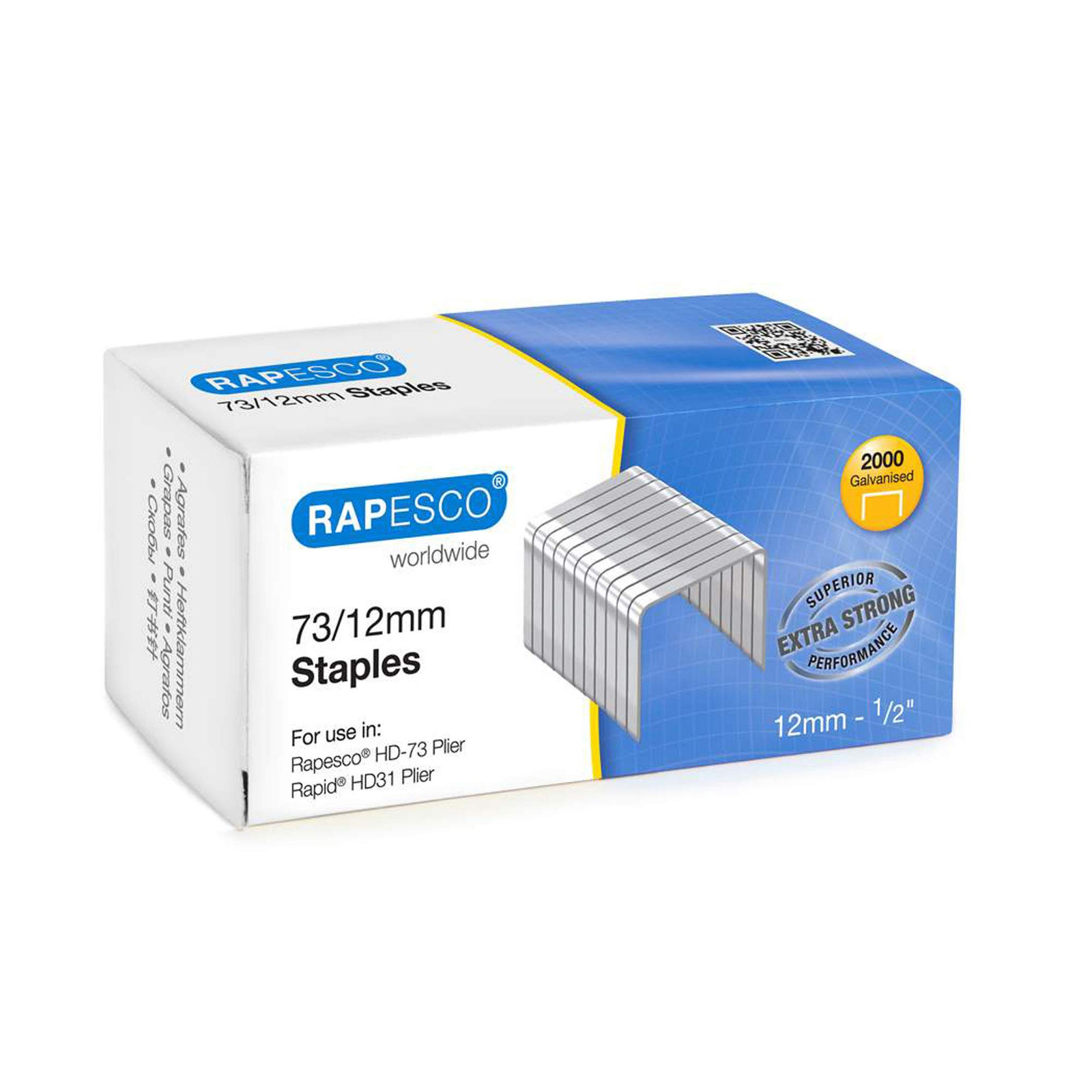 Rapesco 1261 73/12mm Galvanised Staples, Pack of 2000