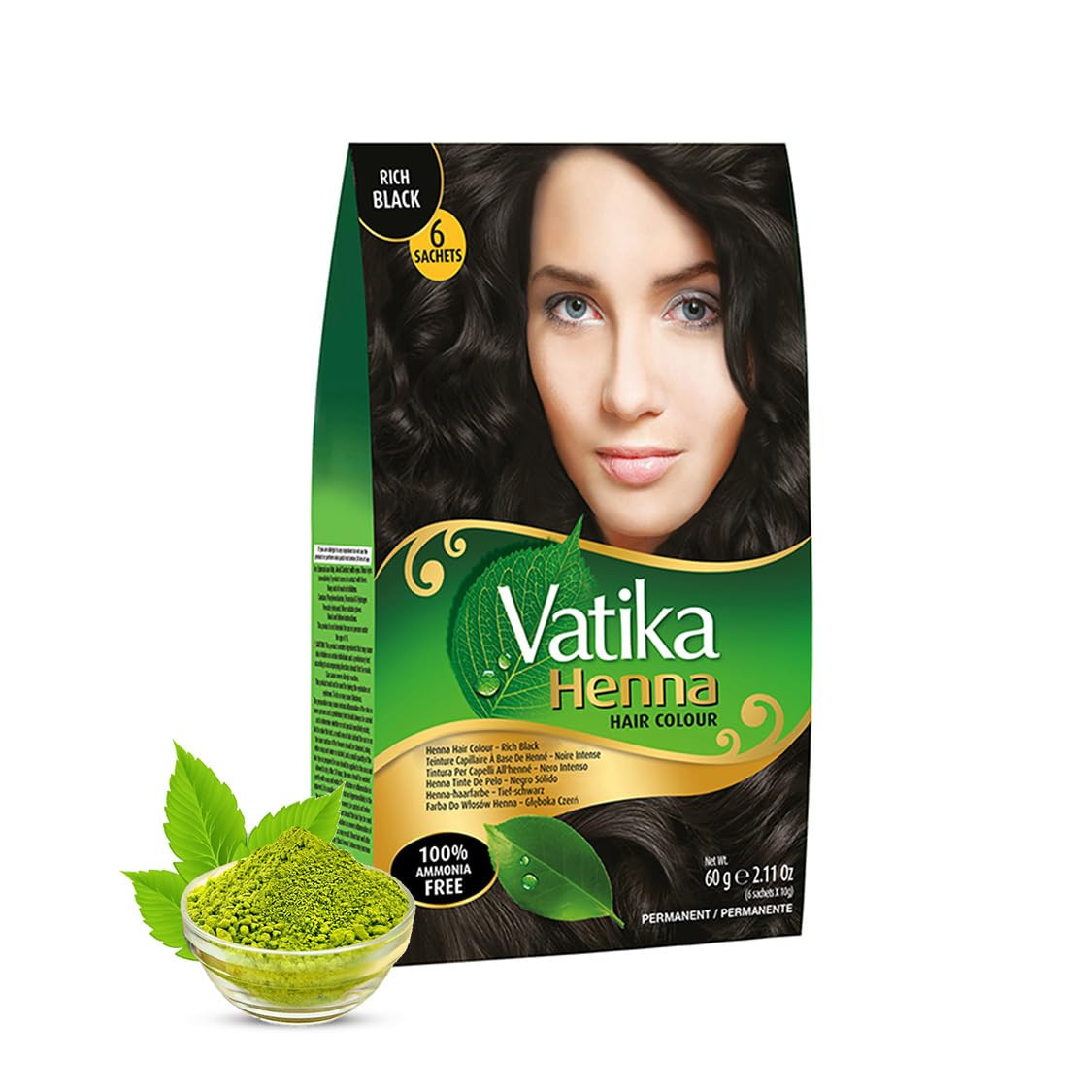 Vatika Henna Tinta henné per capelli, nero intenso, 100% senza (t5r)