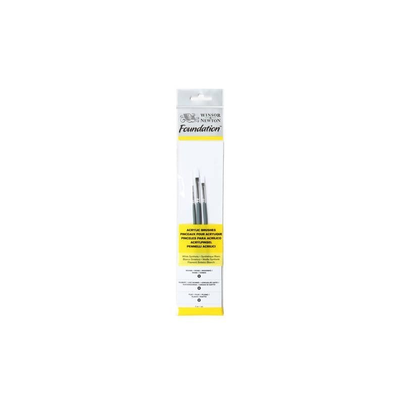 Set 3 pennelli Winsor&Newton Foundation tondo n°2 - piatto n°2 - filbert n°4 - 5