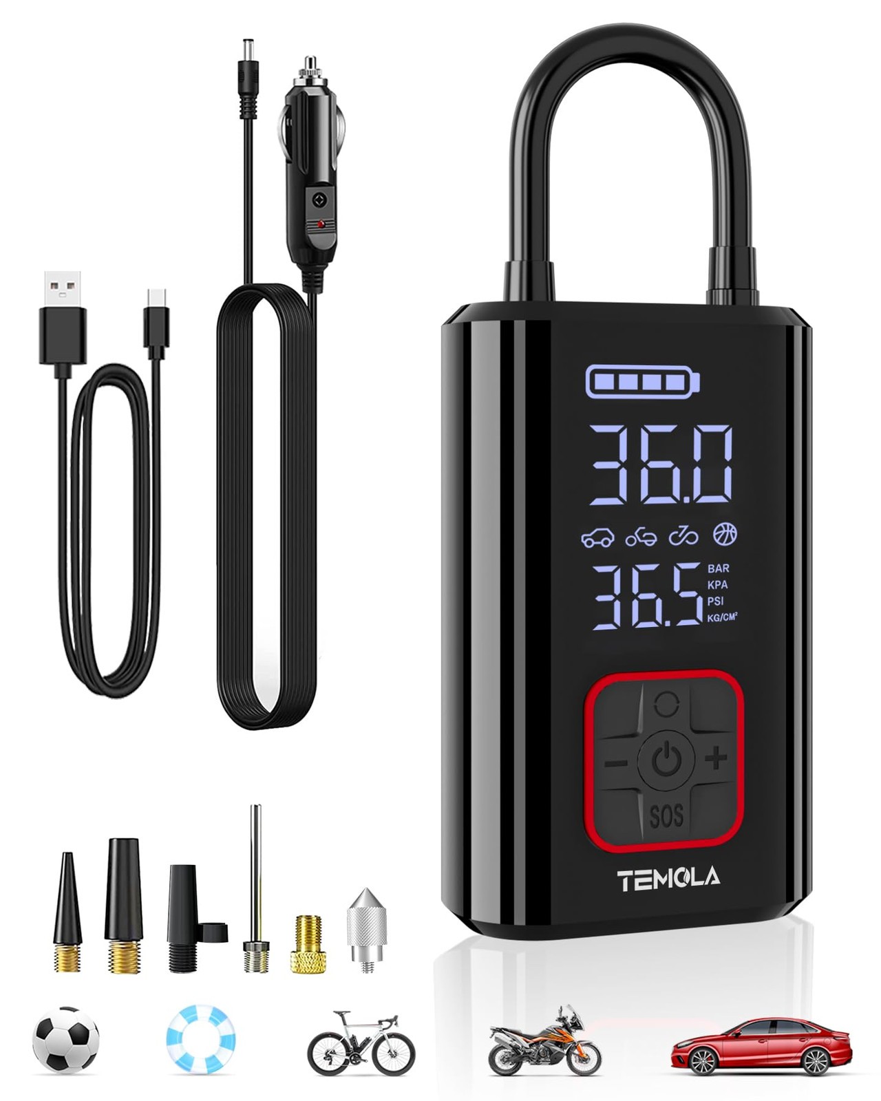 TEMOLA Compressore Aria Portatile Auto, Mini Compressore Portatile con (z5B)