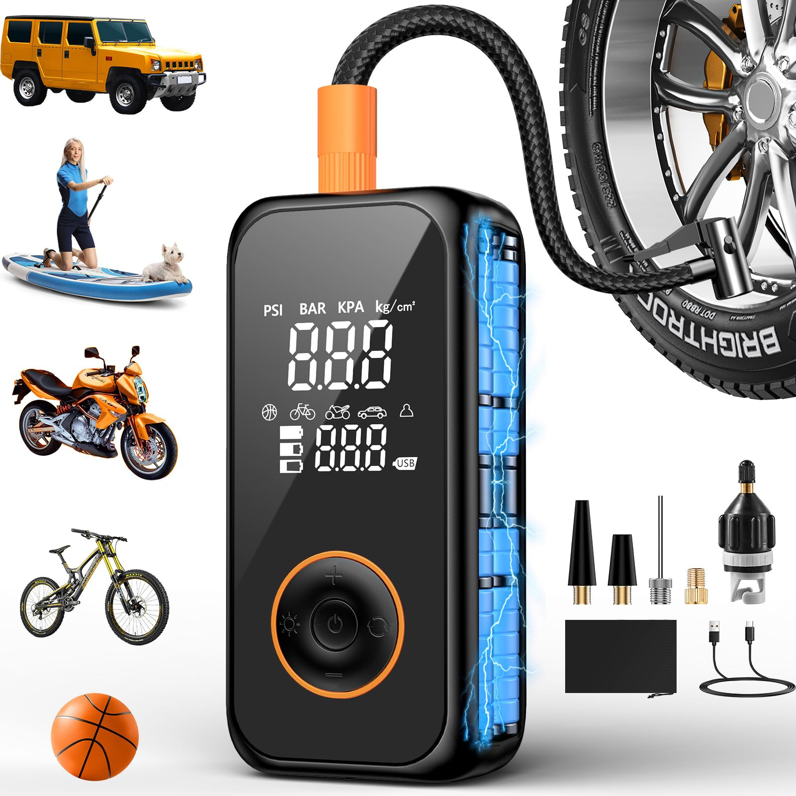 Onherm Compressore Aria Portatile, 6000mAh Mini Compressore Portatile, 5 (V7b)