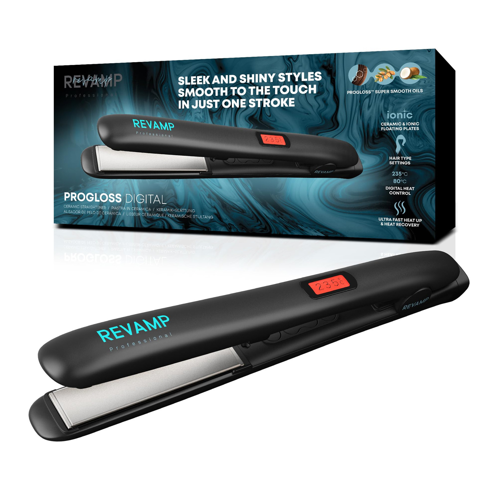 REVAMP Progloss Digital, Piastra per Capelli Professionale in Ceramica (h1c)
