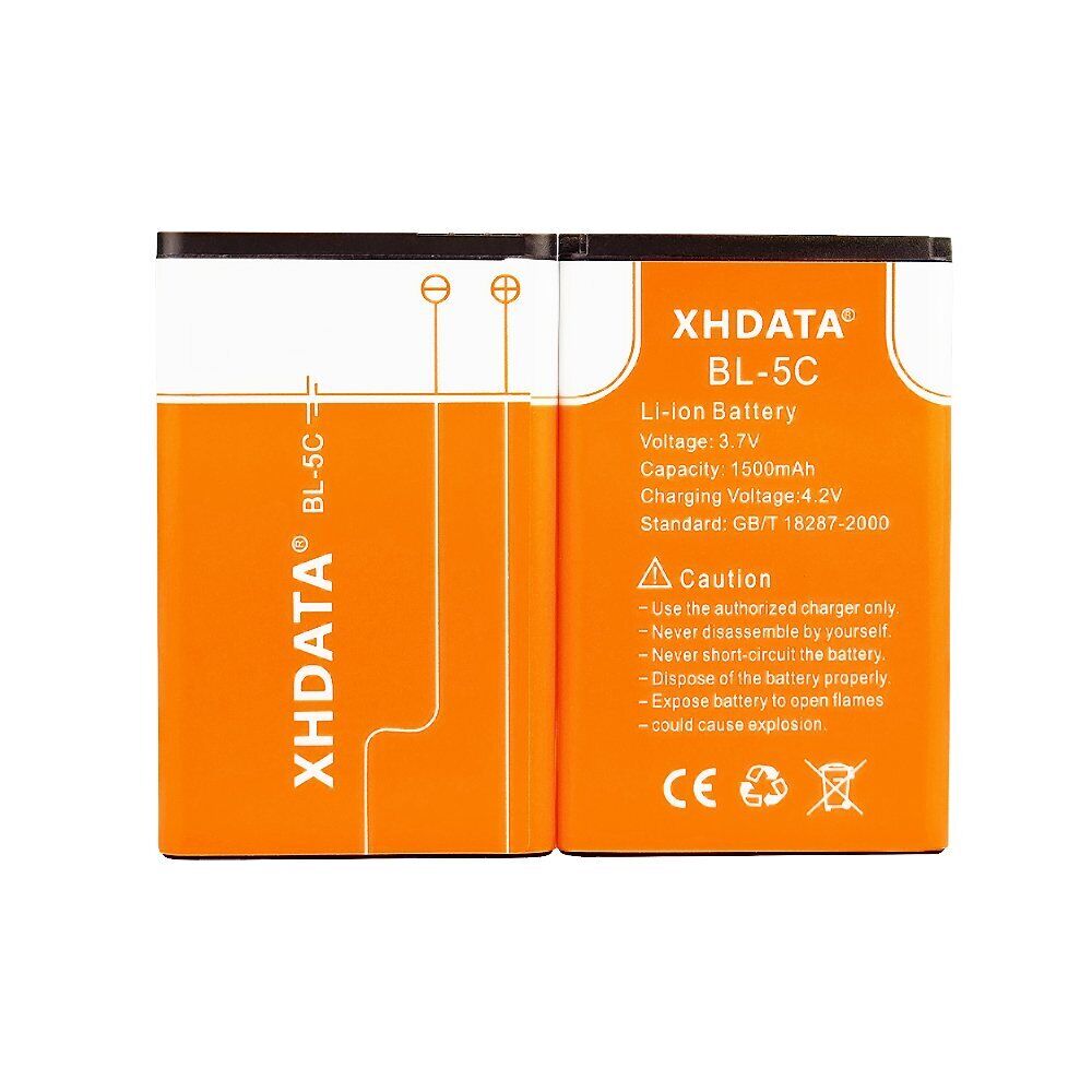 XHDATA BL-5C Batteria Ricaricabile 3.7V 1500mAh Per Radio 2 Pezzi Arancione