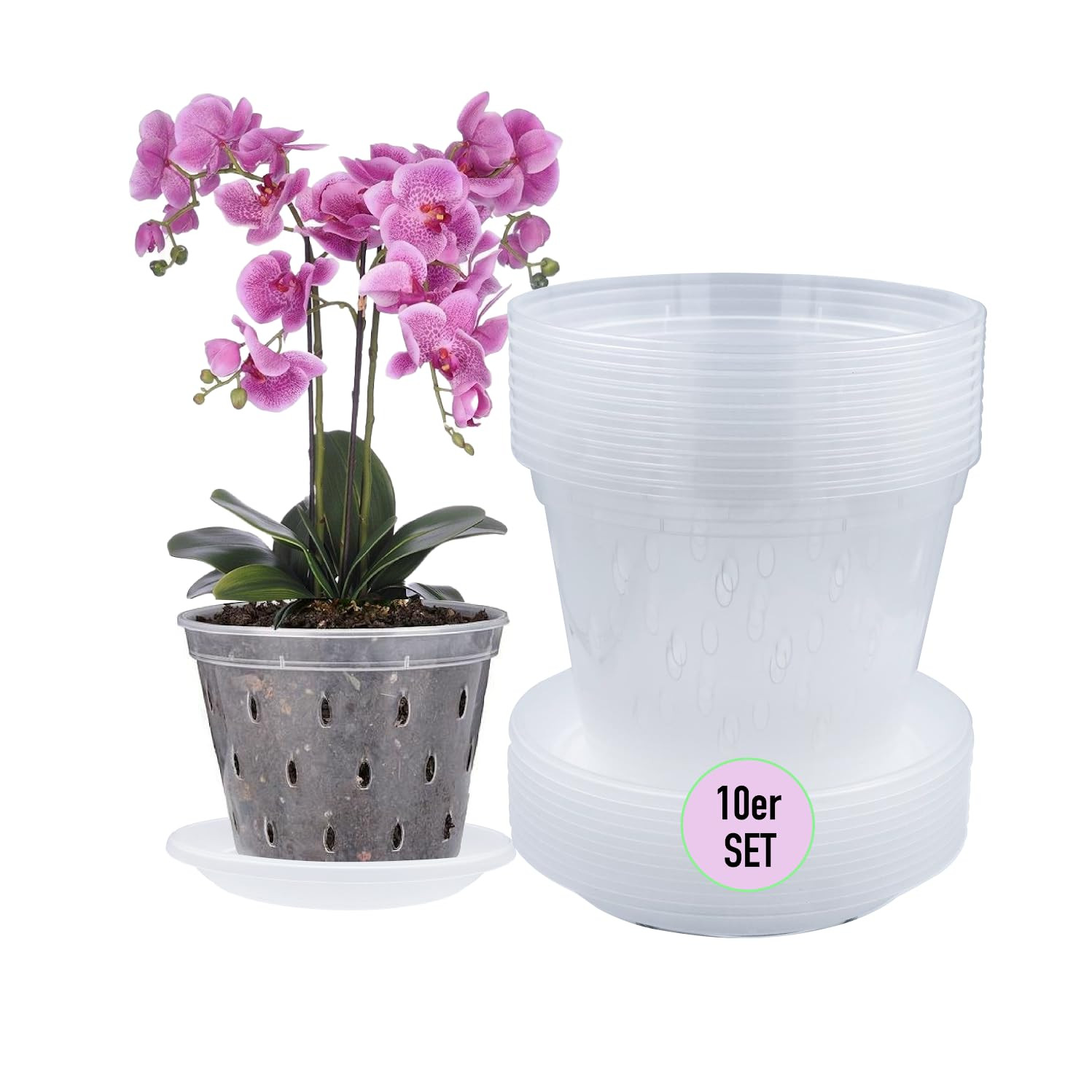 Garten lux Set di 10 vasi per orchidee trasparenti con foro per (V5V)