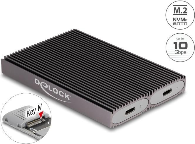 Delock Custodia doppia combo esterna USB Type-C per 2 x M.2 NVMe PCIe o SSD SATA