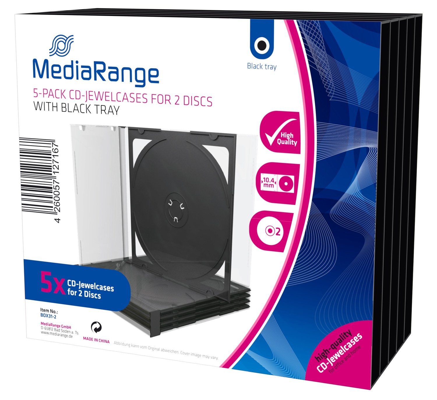 5 custodie jewel case 10mm per cd e dvd doppie a 2 posti con tray nero