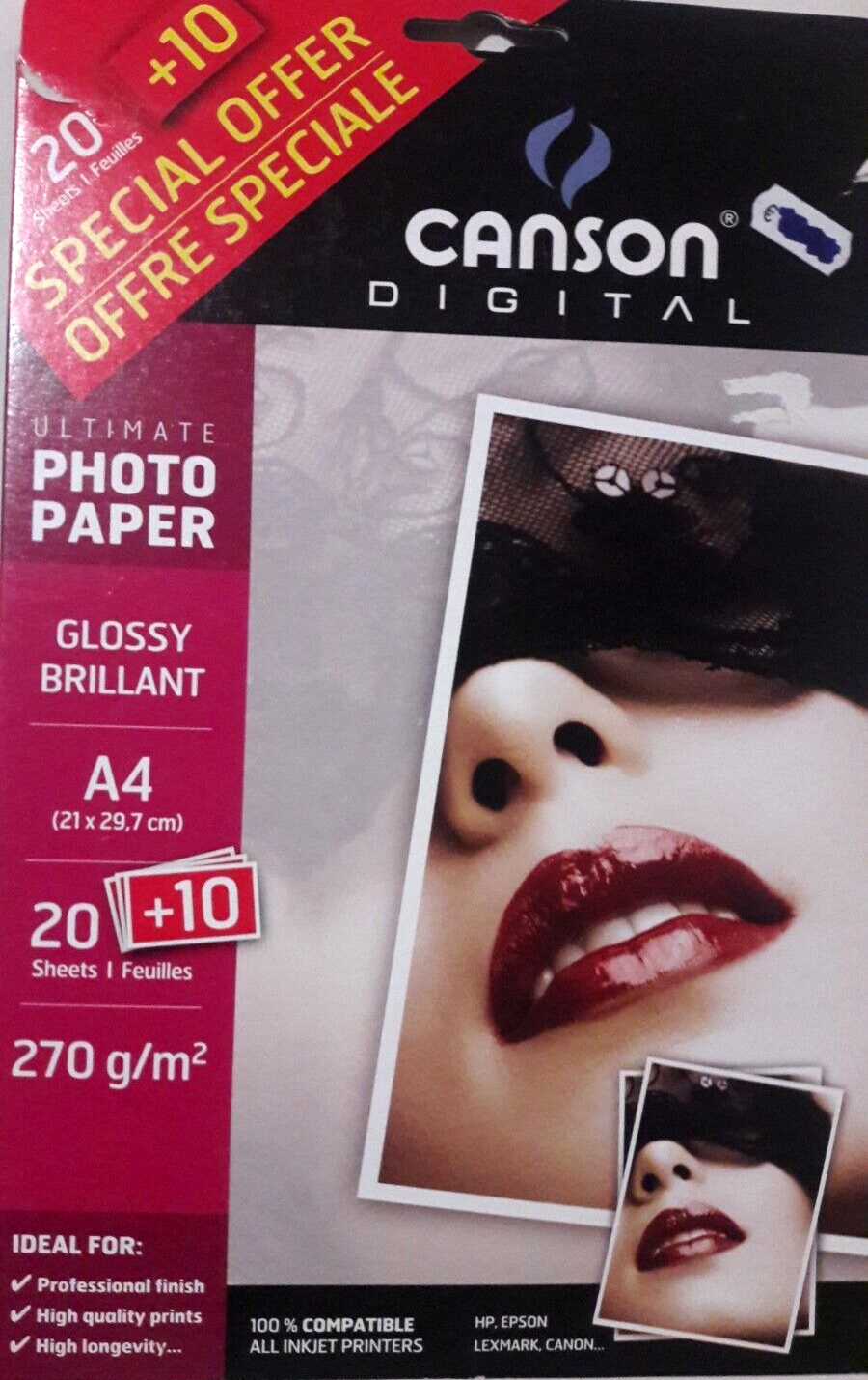 CANSON DIGITAL ULTIMATE PHOTO PAPER GLOSSY BRILLANT A4 N 24 FOGLI GR 270 NUOVI