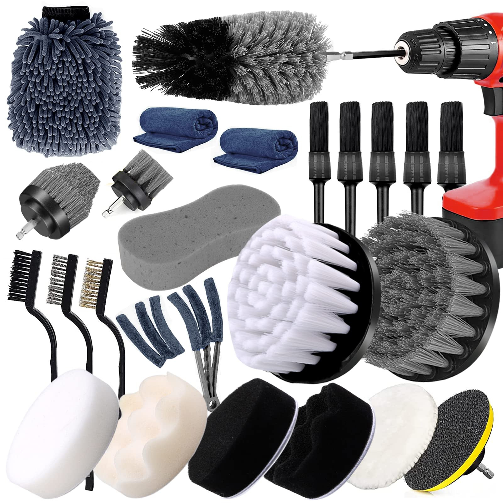 BARAKYEG Kit Pulizia Auto,25pcs Kit Auto Spazzola Lavaggio Pulizia Auto (b4V)