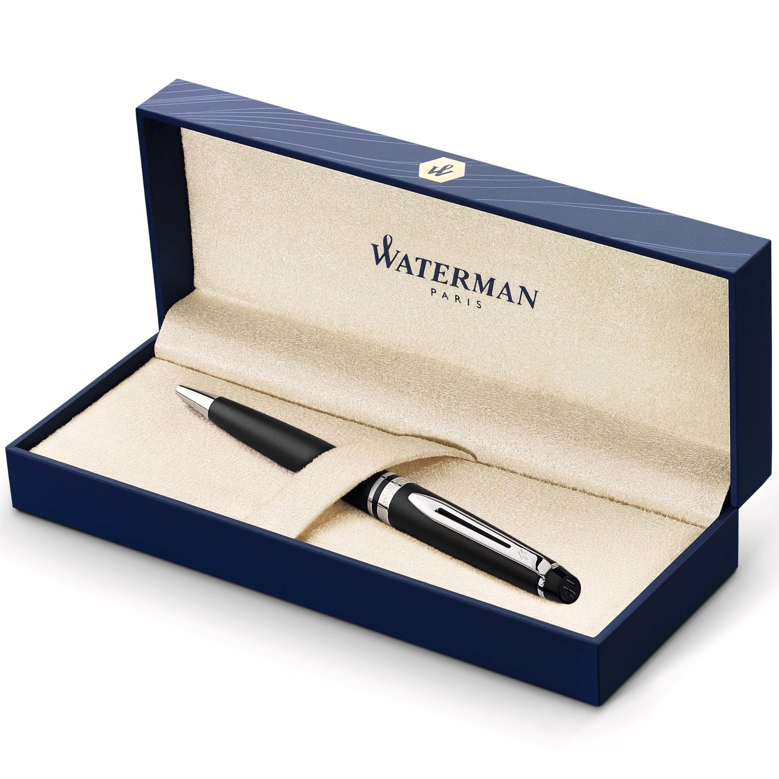 Waterman Expert Ballpoint Pen   Matte Black with Chrome Trim   Medium Tip   Blue