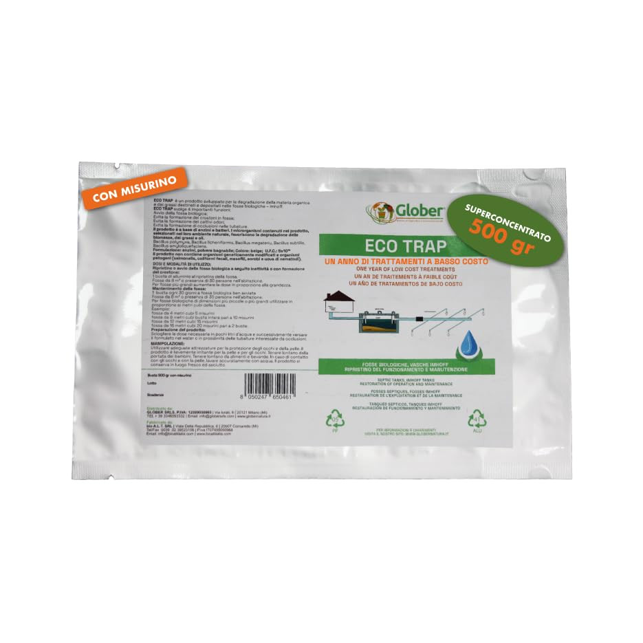 ECO-TRAP Septic Tank 500 gr - Enzimi per Fosse Biologiche con Dosatore - (h3c)