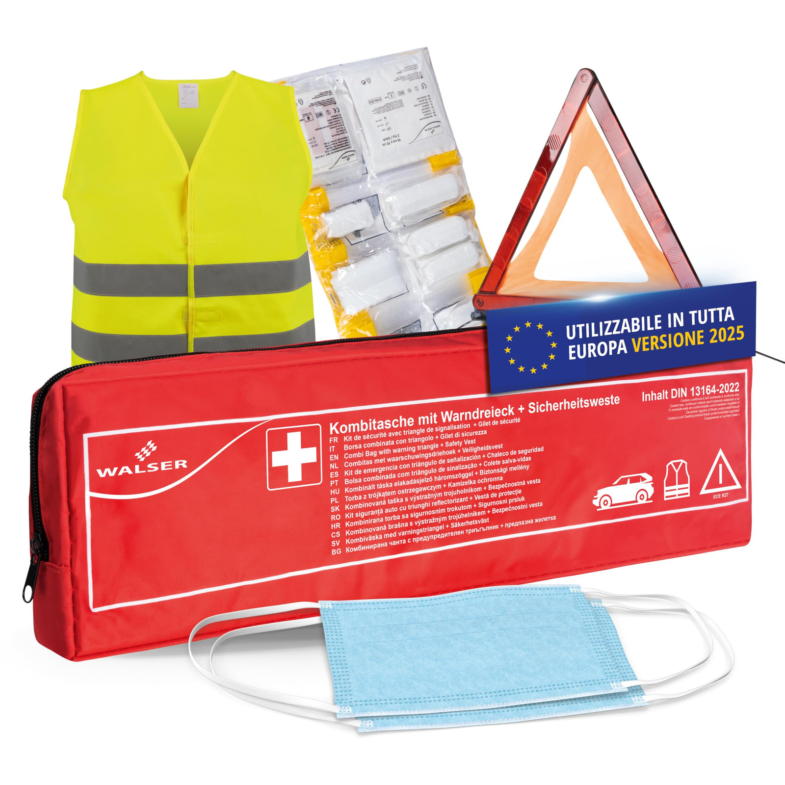 WALSER Kit di pronto soccorso auto, Kit di pronto soccorso auto 2025 con (l5N)
