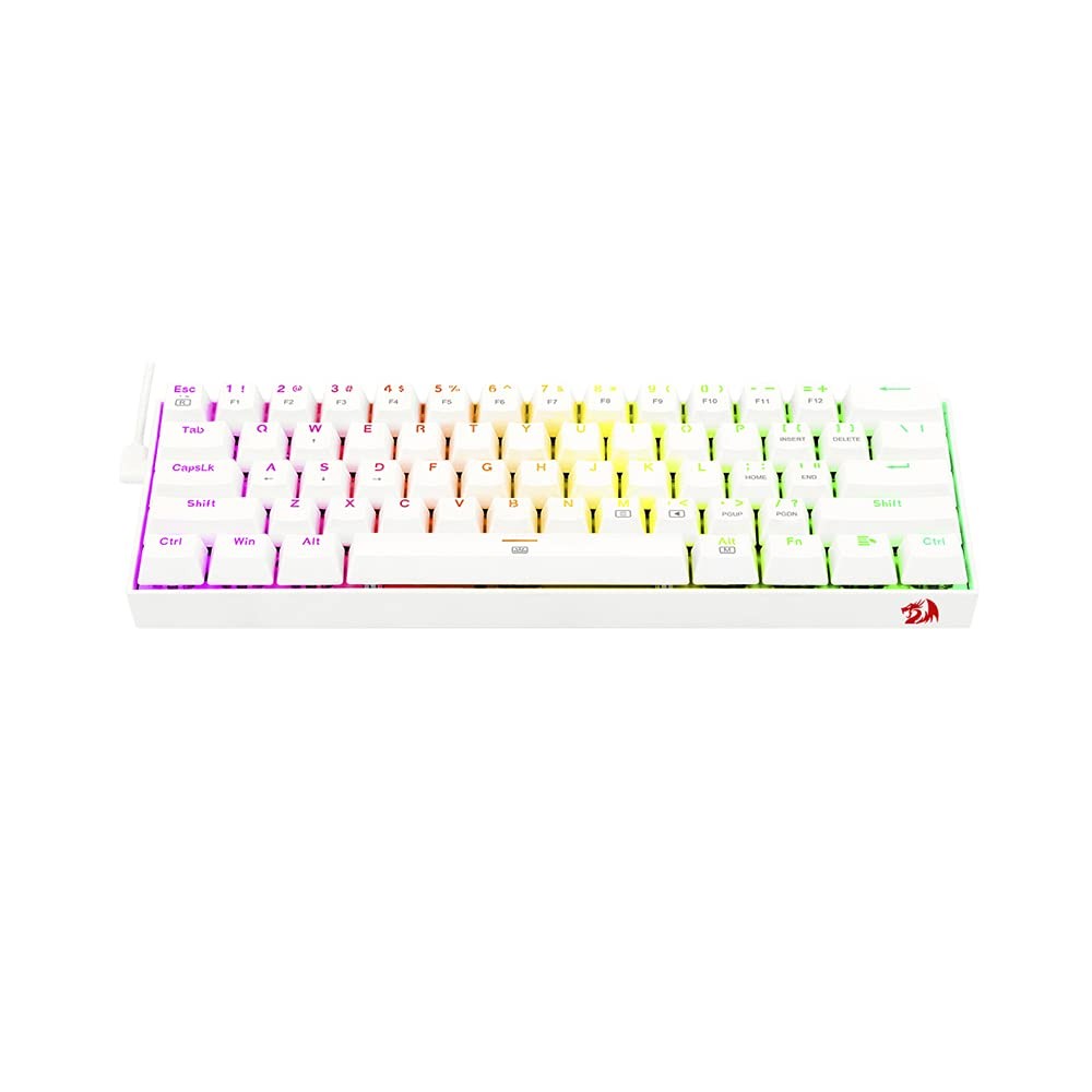 Redragon - K630 Dragonborn Bianca, Tastiera meccanica gaming 60%, compatta, 61 t
