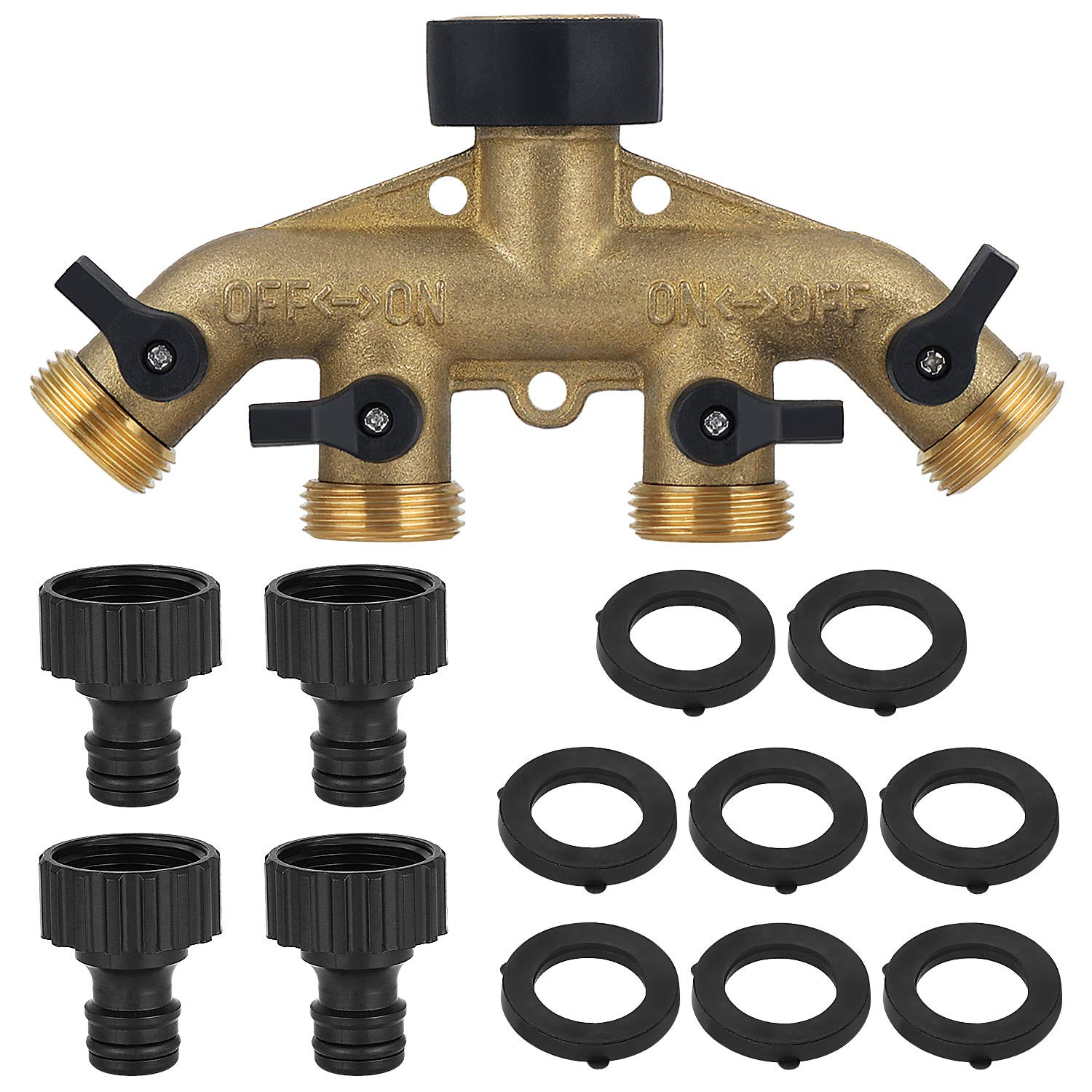 Brass 4 Vie Garden Acqua Tap Adapte Valve Splitter Hose Pipe Tap (N1N)