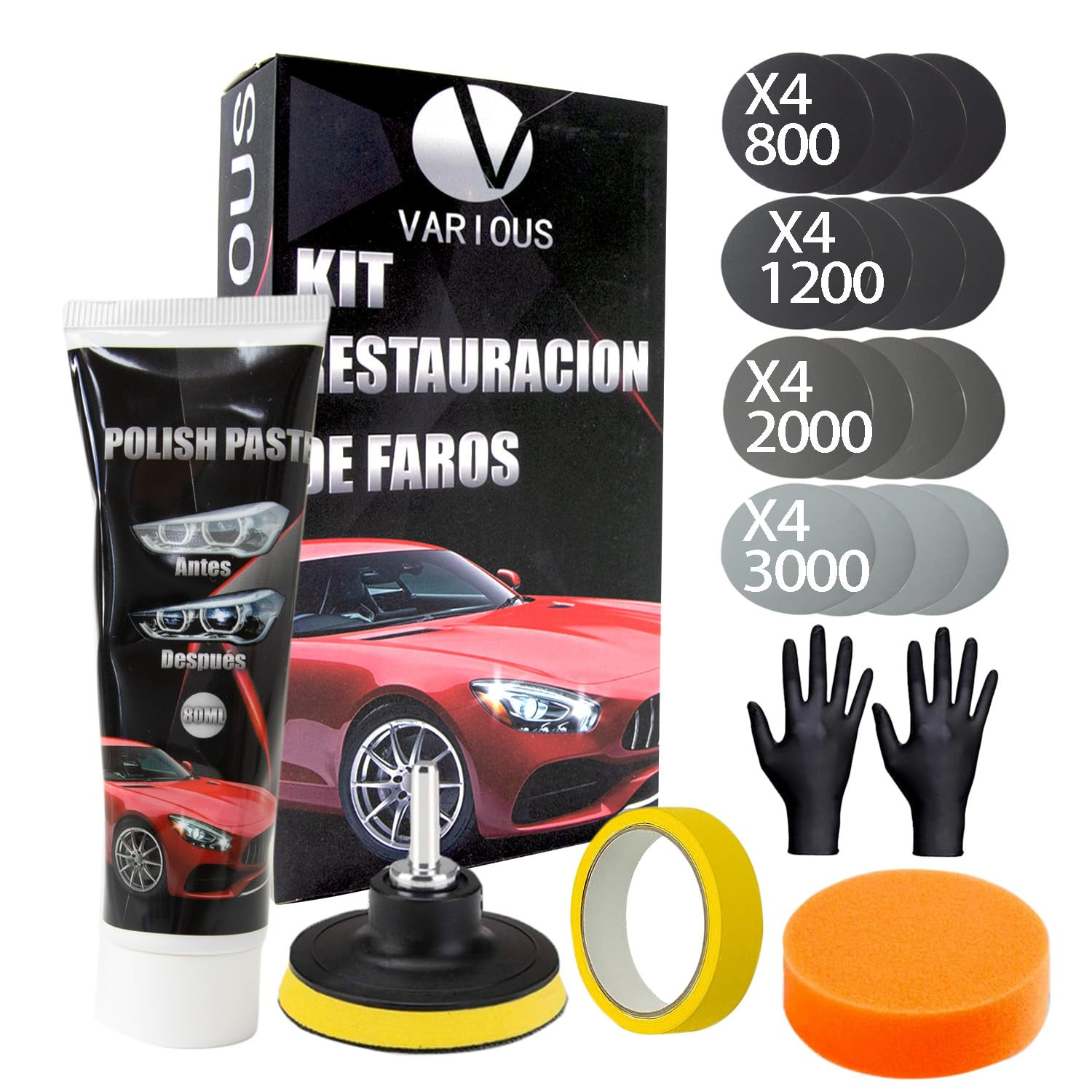various -Kit di Riparazione fari con Adattatore per Trapano per lucidare (Q9P)