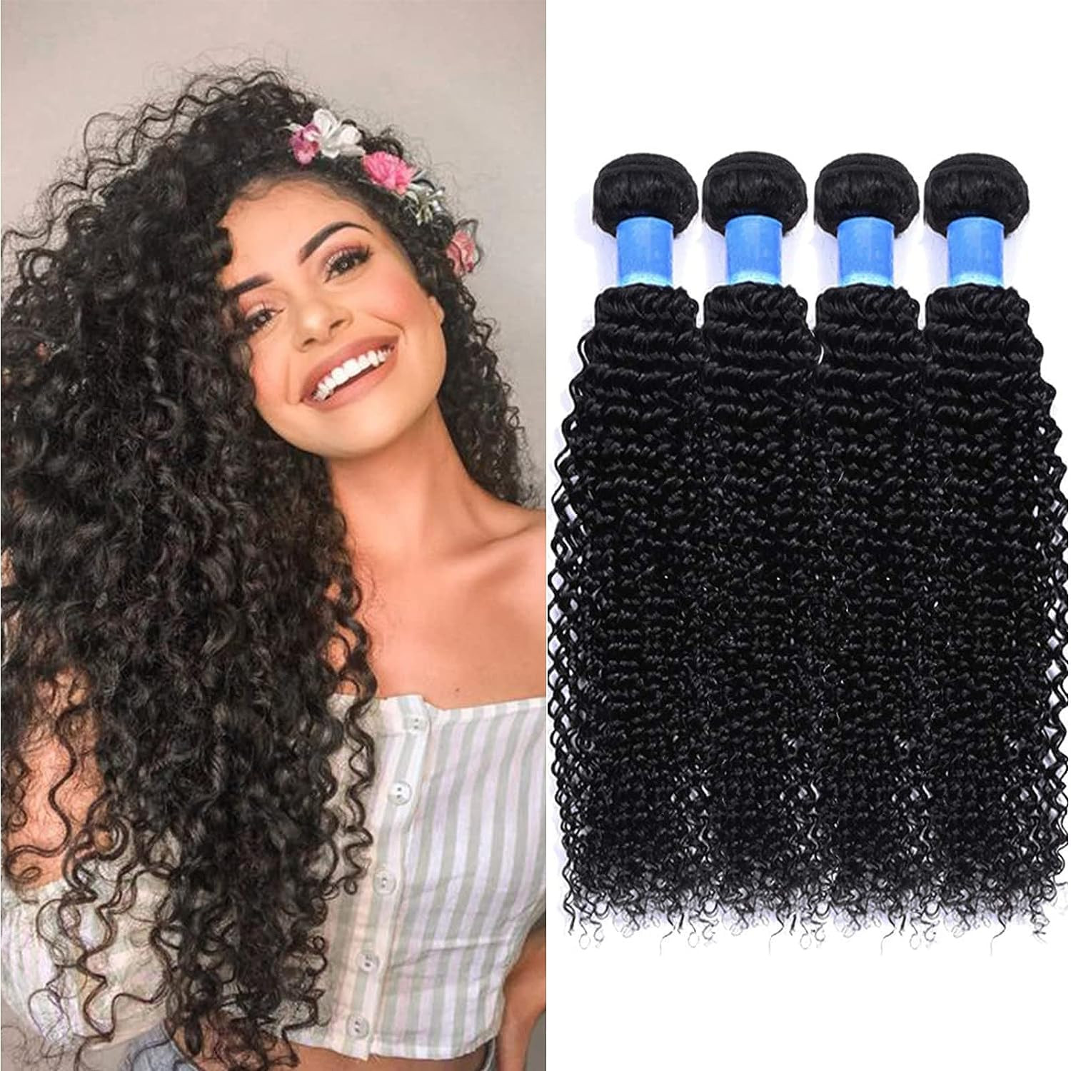 RICHAIR Curly Wave 4 Bundles, 18 Pollici, Curly Human Hair Bundles, (S8g)