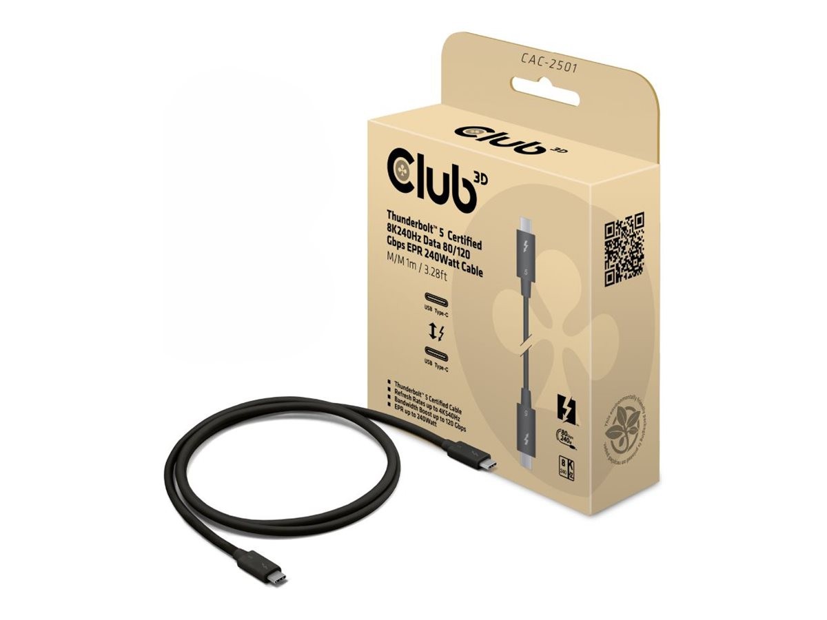 Club 3D Kabel Thunderbolt5 zertifi. 8K240Hz/80/120Gbps 1m retail Cavo CAC-2501