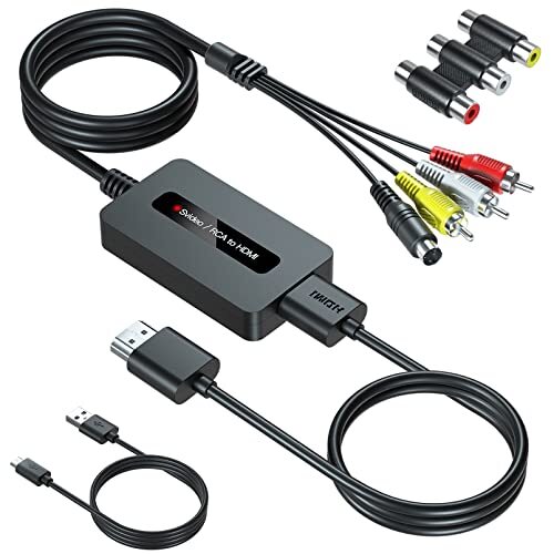 SUNNATCH Convertitore da RCA Svideo a HDMI con Cavi Svideo + RCA + HDMI, (l6u)