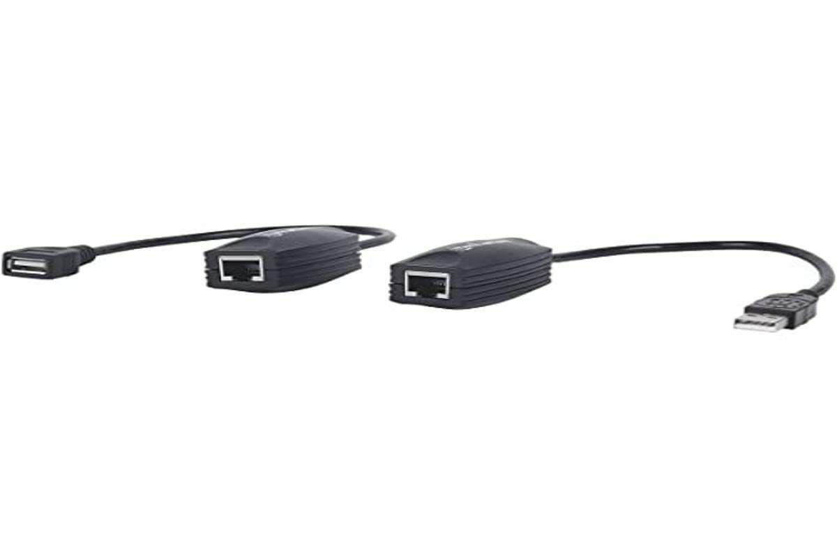 Manhattan USB-A Line Extender, for use with RJ45 network cable (not included), e