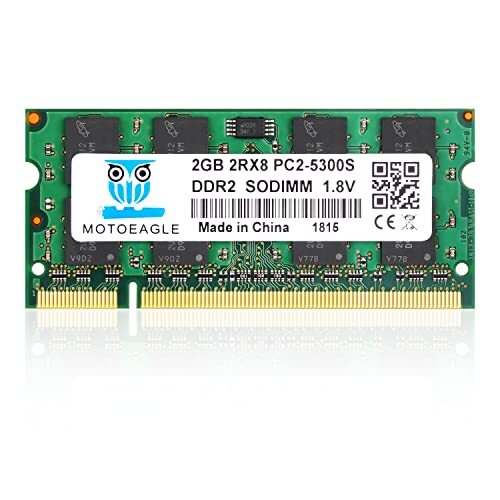 DDR2 667MHz SODIMM 2GB PC2 5300S Ram, 2Rx8 PC2 5300S Non-ECC CL5 200-Pin (C2u)