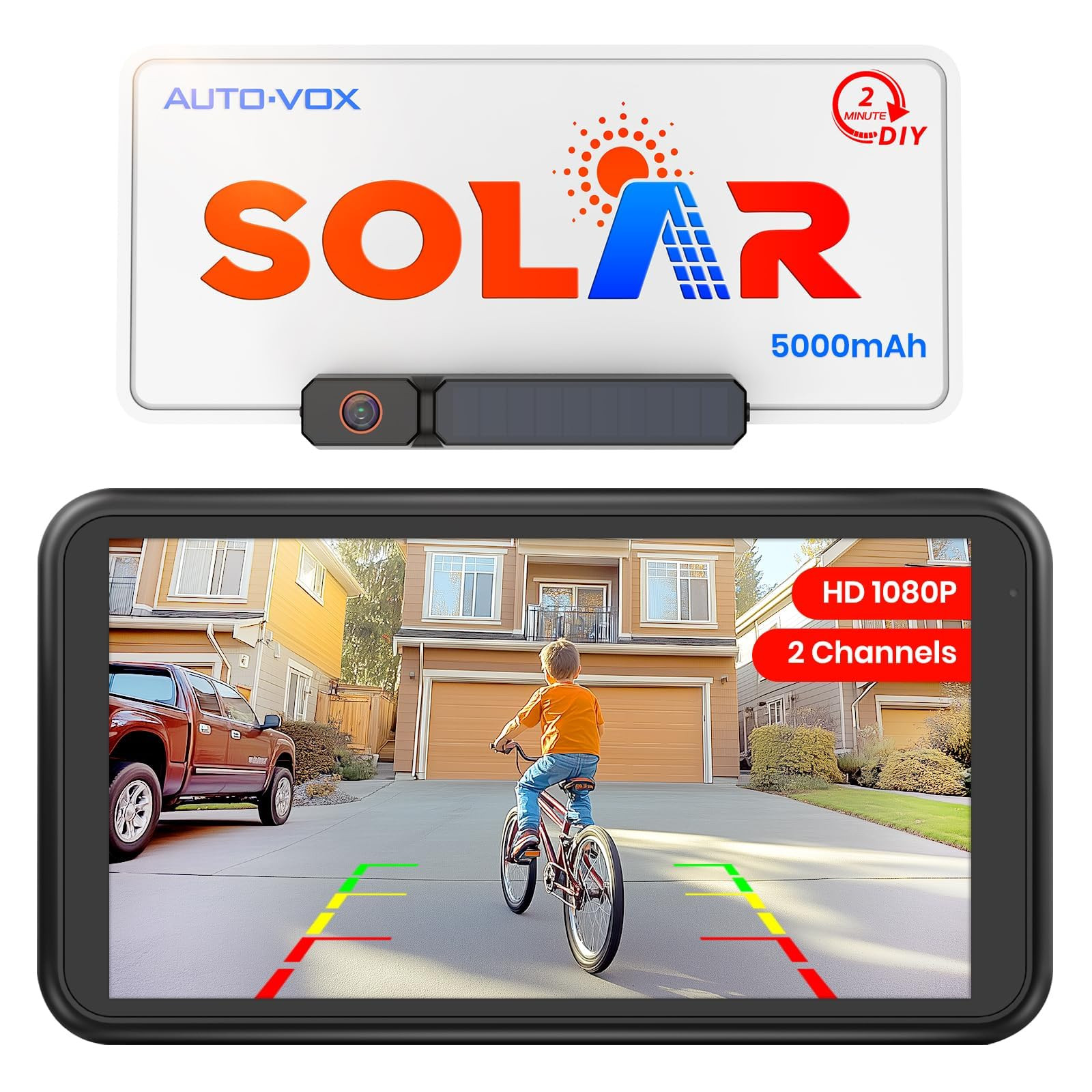 AUTO-VOX Retrocamera Auto Wireless Solare con Monitor 1080P 5": Batteria (q0v)