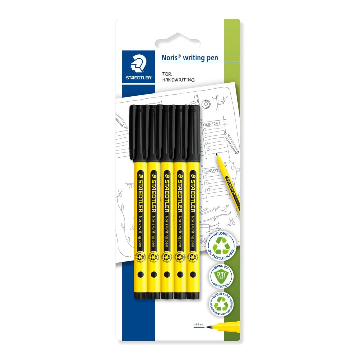 STAEDTLER Noris 307-9 BK5 - Penna per scrittura a mano, confezione da 5, colore:
