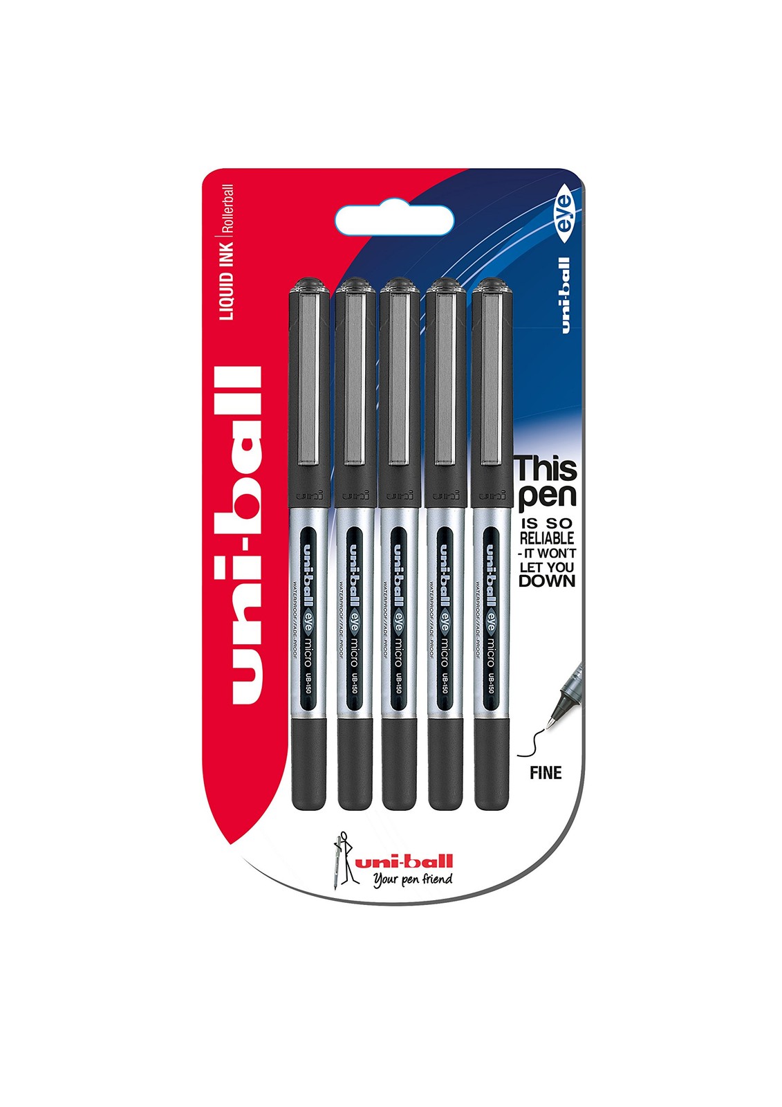 UB-150 Eye Micro Rollerball Pens, Black Uni Super Ink, .5mm Nib, Package of 5 5