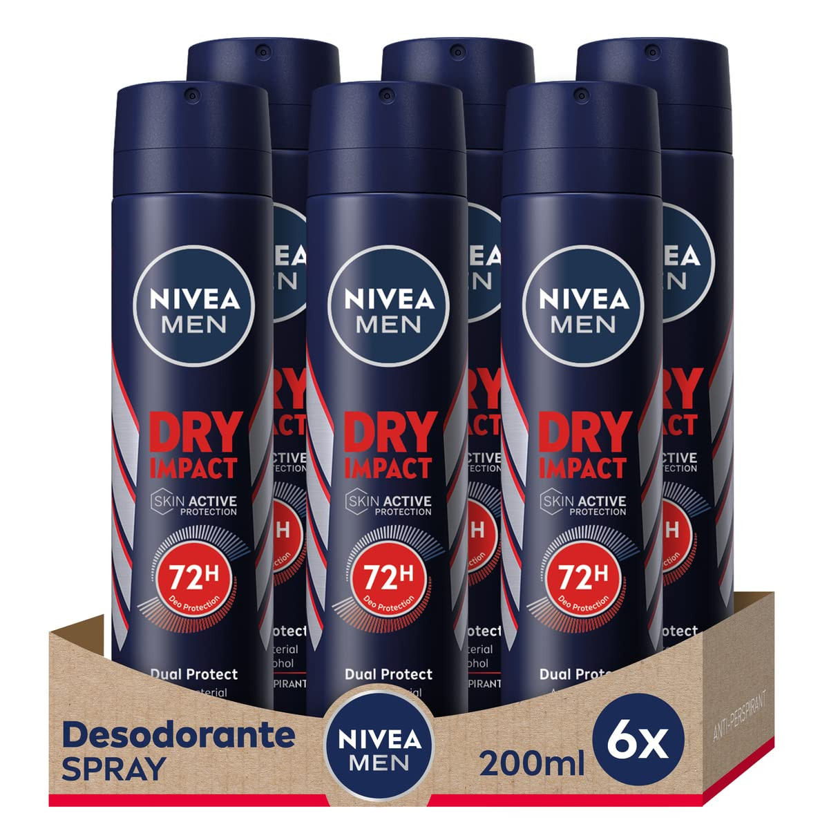 Nivea Men - NIVEA MEN Dry Impact W2 200 ml (Paquete de 6) (R8Q)
