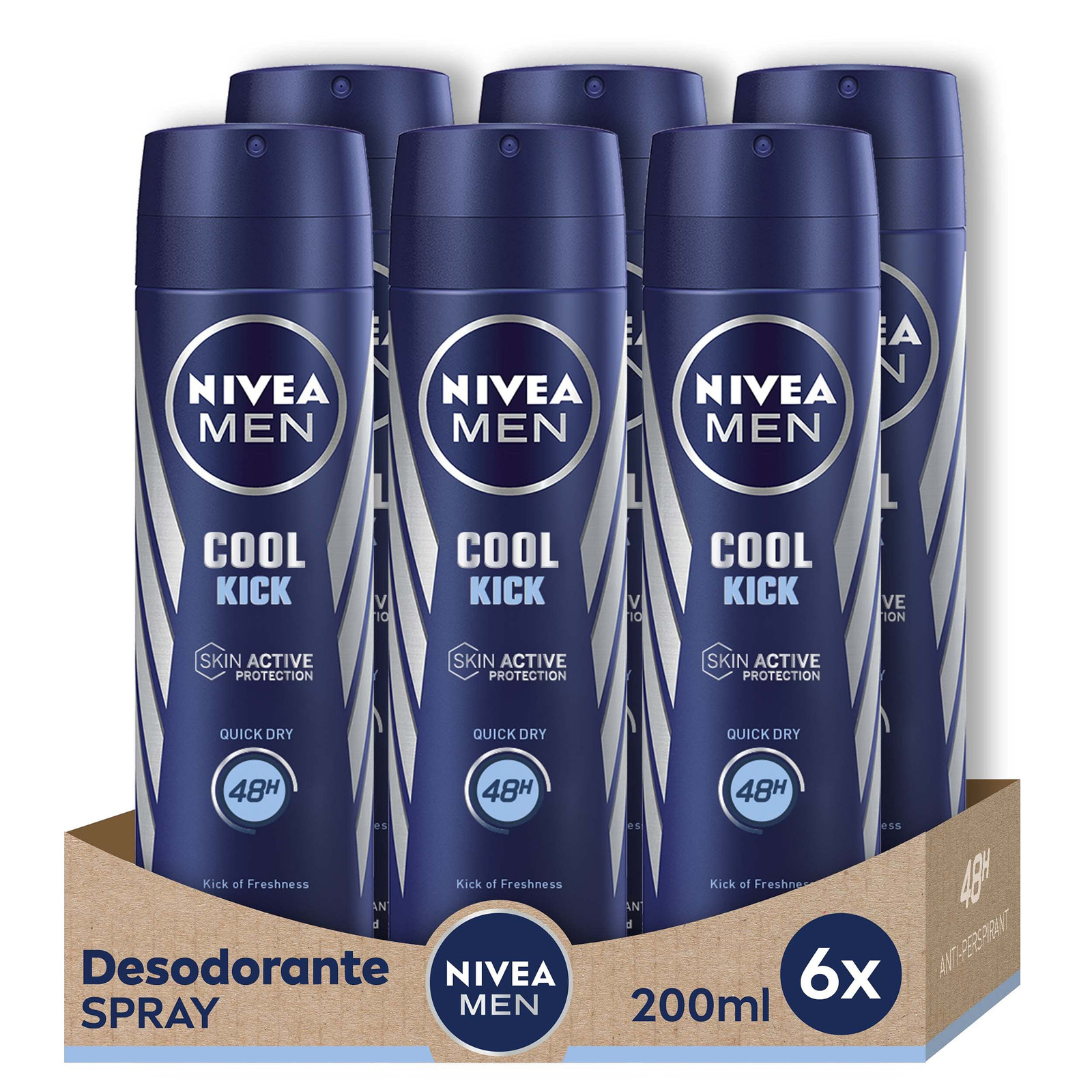 NIVEA Men NIVEA Spray Cool Kick Men – 200 ML – 6 pezzi (d6S)