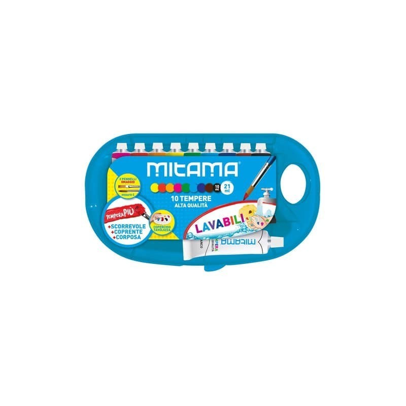 Tempera Mitama Più Superlavabile con tavolozza - 9 tubi da 10 ml assortiti + 1 t