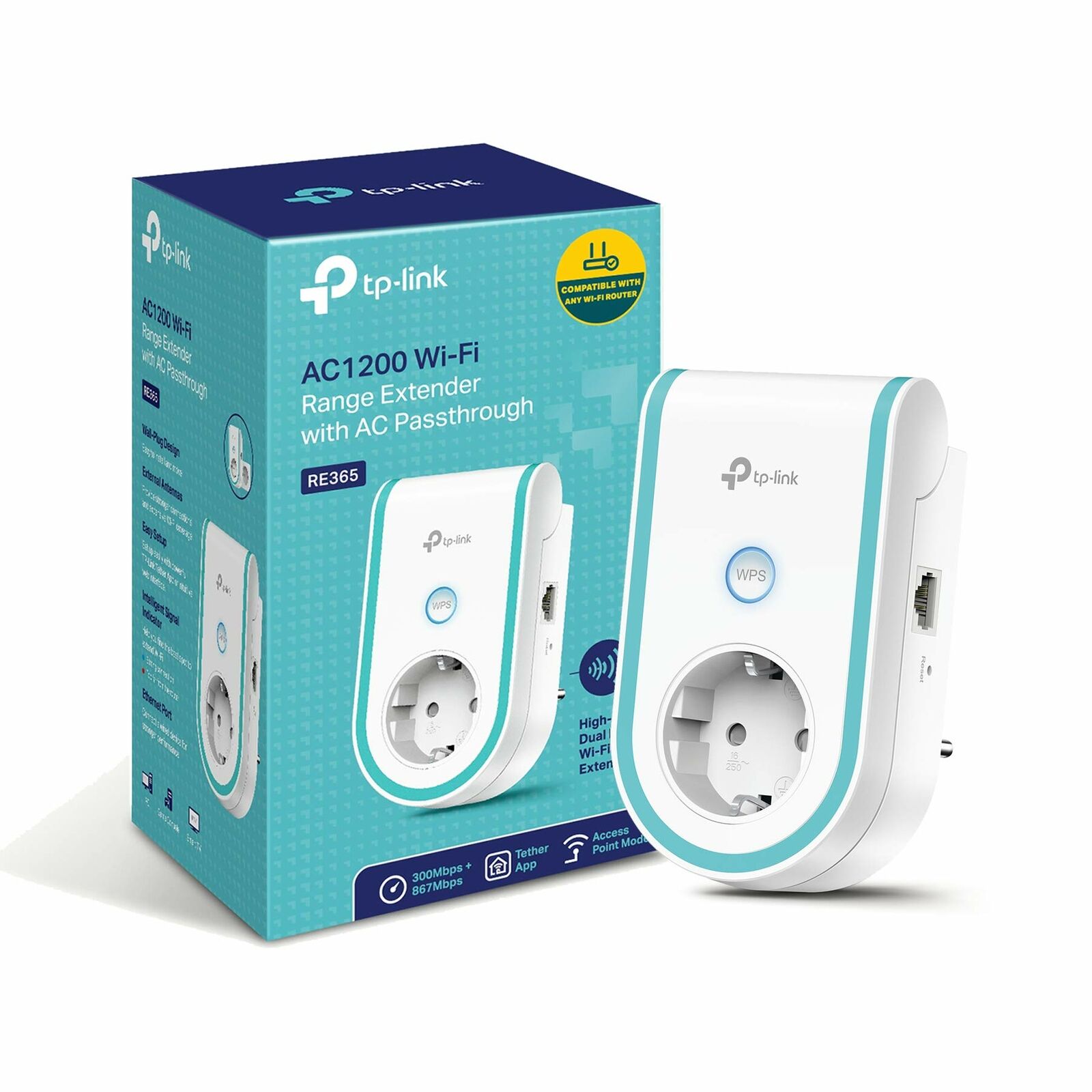 TP-Link Ripetitore WiFi RE365 con presa integrata, Wifi Extender e Access (W6y)